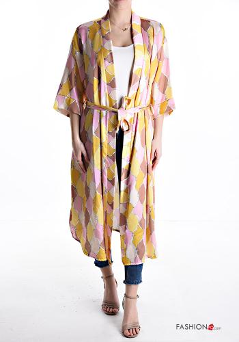 Geometric pattern Kimono with bow