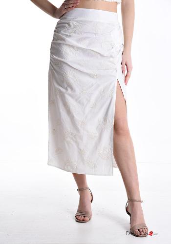 Embroidered Cotton Skirt with elastic with split