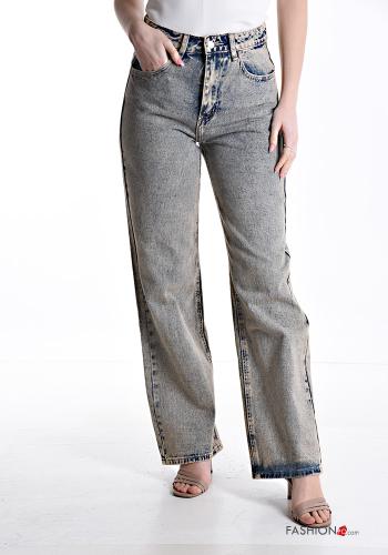 wide leg Cotton Jeans with buttons with zip