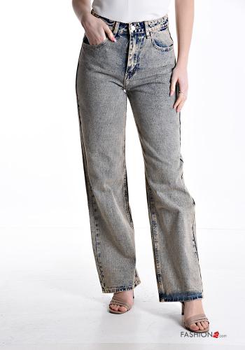 wide leg Jeans aus Baumwolle mit Knöpfen mit Reißverschluss - ph 1