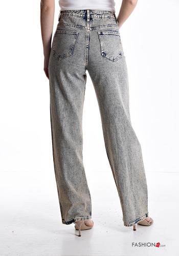 wide leg Jeans aus Baumwolle mit Knöpfen mit Reißverschluss - ph 2
