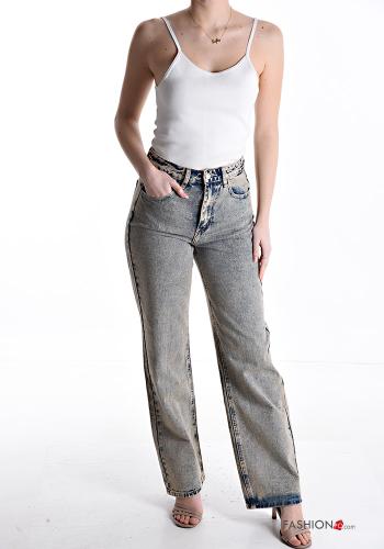 wide leg Jeans aus Baumwolle mit Knöpfen mit Reißverschluss - ph 5