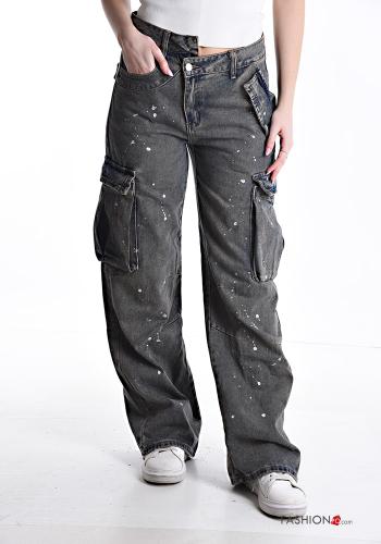 Denim Hose aus Baumwolle mit Knöpfen mit Reißverschluss mit Taschen - ph 1