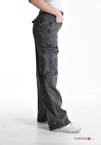 Denim Hose aus Baumwolle mit Knöpfen mit Reißverschluss mit Taschen - ph 3