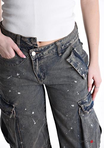 Denim Hose aus Baumwolle mit Knöpfen mit Reißverschluss mit Taschen - ph 4