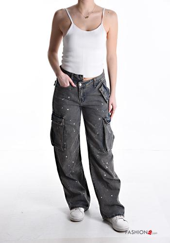 Denim Hose aus Baumwolle mit Knöpfen mit Reißverschluss mit Taschen - ph 5