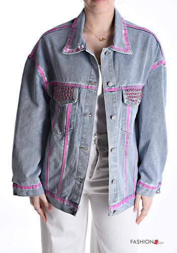 denim Cotton Jacket with buttons with rhinestones - ph 1