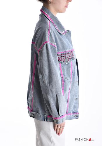 denim Cotton Jacket with buttons with rhinestones - ph 3