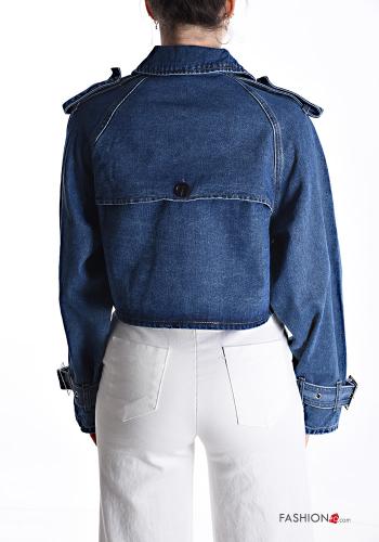 denim double-breasted Cotton Biker Jacket with buttons - ph 2