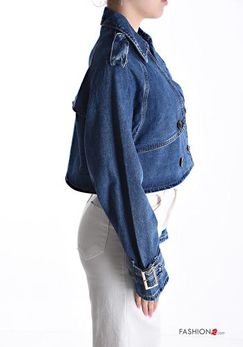 denim double-breasted Cotton Biker Jacket with buttons - ph 3