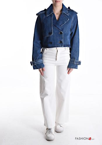 denim double-breasted Cotton Biker Jacket with buttons - ph 5