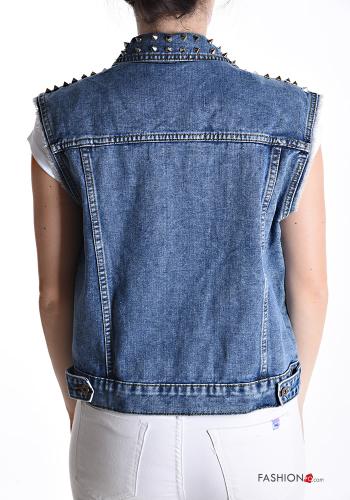 denim Cotton Gilet with buttons with studs with pockets - ph 2