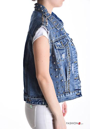 denim Cotton Gilet with buttons with studs with pockets - ph 3