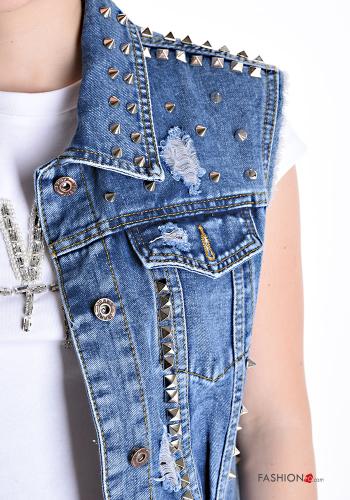 denim Cotton Gilet with buttons with studs with pockets - ph 4