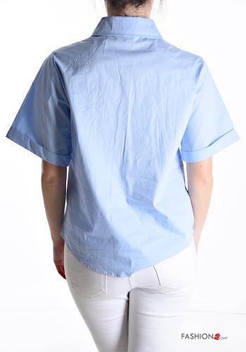 Camicia in Cotone corto maniche corte con colletto Fantasia ricamata con bottoni con strass - ph 2