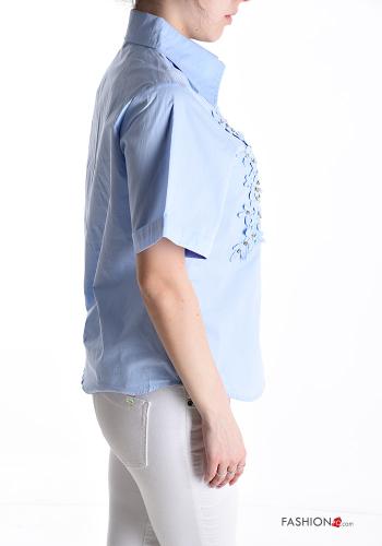 Camicia in Cotone corto maniche corte con colletto Fantasia ricamata con bottoni con strass - ph 3