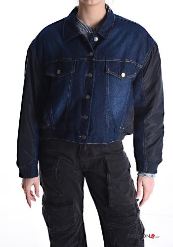 Denim mit kragen Jacke mit Knöpfen mit Taschen - ph 1