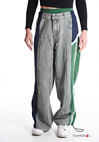 Pantalon en Coton en denim wide leg avec poches avec élastique