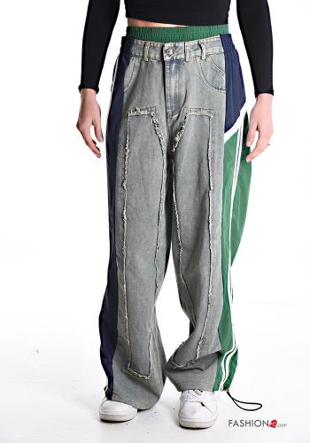 Denim wide leg Hose aus Baumwolle mit Taschen mit gummizug - ph 1