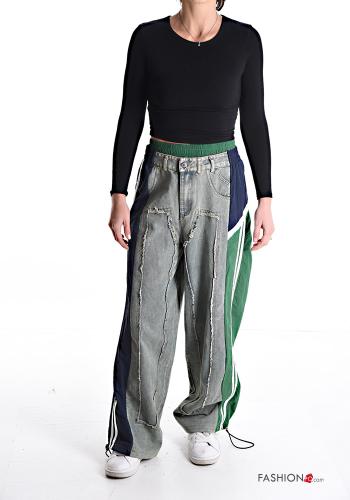 Denim wide leg Hose aus Baumwolle mit Taschen mit gummizug - ph 5