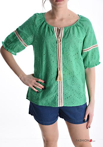 Cotton Blouse 3/4 sleeve broderie anglaise