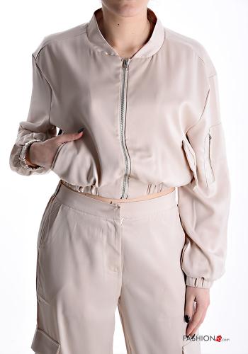 long sleeve mini Bomber Jacket with pockets with elastic with zip - ph 1