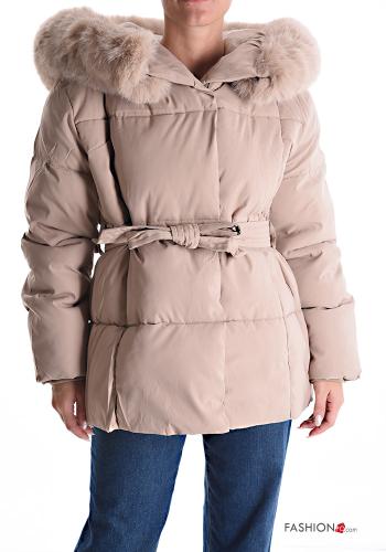 Puffer Jacket with belt with buttons with hood with pockets - ph 1