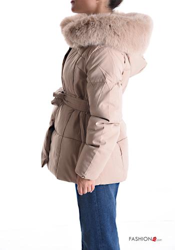 Puffer Jacket with belt with buttons with hood with pockets - ph 3