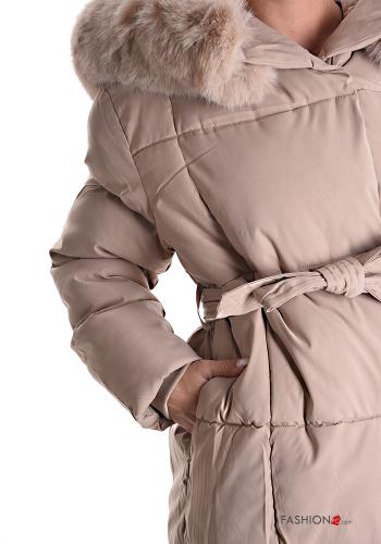 Puffer Jacket with belt with buttons with hood with pockets - ph 4