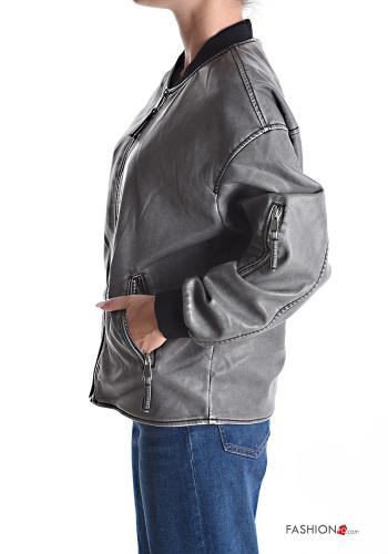 faux leather Bomber Jacket with pockets with zip - ph 3