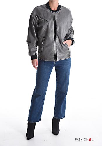 faux leather Bomber Jacket with pockets with zip - ph 5