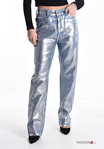 Jeans en Coton métallique avec poches