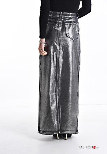 Gonna in Cotone metallizzato denim Longuette con tasche con spacco - ph 2