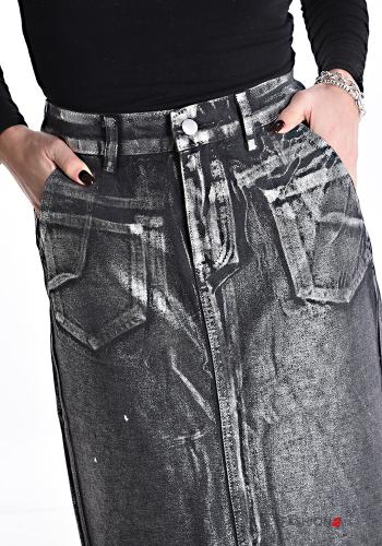 Gonna in Cotone metallizzato denim Longuette con tasche con spacco - ph 4