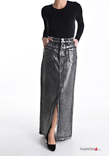 Gonna in Cotone metallizzato denim Longuette con tasche con spacco - ph 5