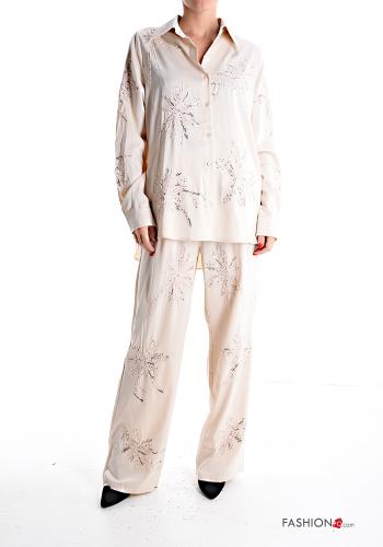 Coordinato in Cotone maniche lunghe con colletto Fantasia ricamata con elastico con tasche con paillettes con bottoni - ph 1