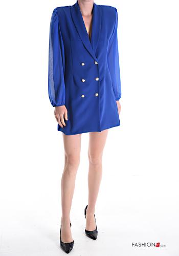 Vestido doble botonadura mangas de tul con cuello en v - ph 1