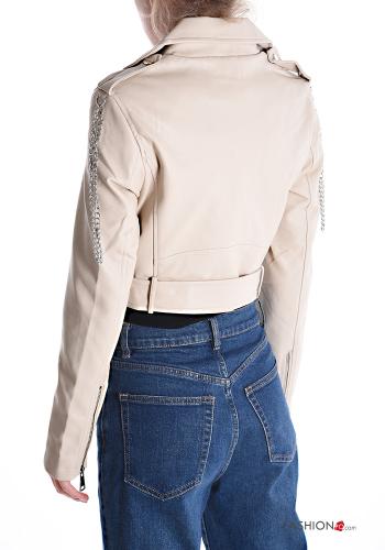 Kunstleder Bikerjacke mit Gürtel mit Reißverschluss - ph 2