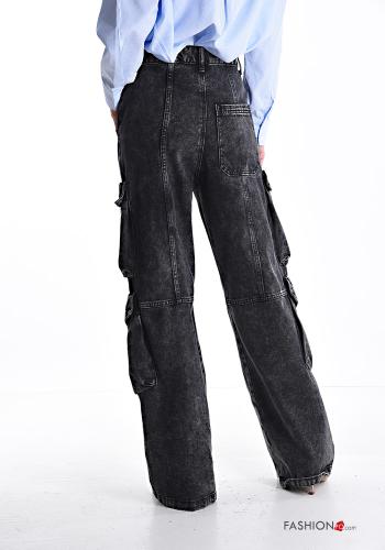 Denim wide leg Jeans aus Baumwolle mit Knöpfen mit Reißverschluss mit Taschen - ph 2
