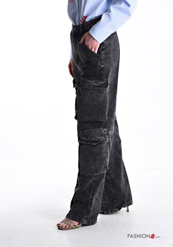 Denim wide leg Jeans aus Baumwolle mit Knöpfen mit Reißverschluss mit Taschen - ph 3