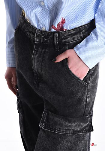 Denim wide leg Jeans aus Baumwolle mit Knöpfen mit Reißverschluss mit Taschen - ph 4
