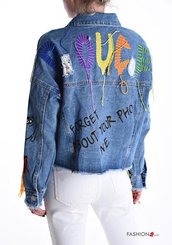 Denim lange ärmel Jacke aus Baumwolle mit Knöpfen mit Strasssteinen mit Taschen - ph 2
