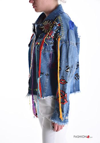 Denim lange ärmel Jacke aus Baumwolle mit Knöpfen mit Strasssteinen mit Taschen - ph 3
