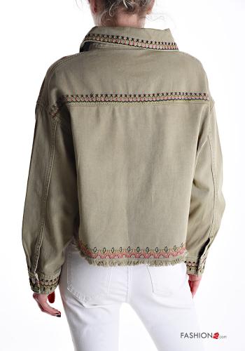 Besticktes Muster Denim kurz lange ärmel Jacke aus Baumwolle mit Knöpfen - ph 2