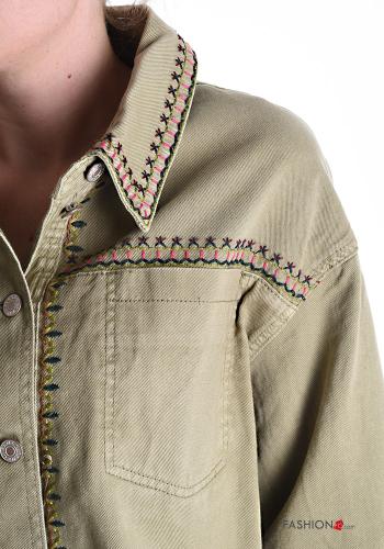 Besticktes Muster Denim kurz lange ärmel Jacke aus Baumwolle mit Knöpfen - ph 4