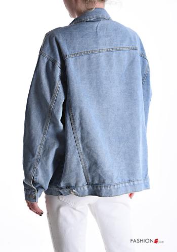 denim long sleeve Cotton Jacket with buttons with rhinestones - ph 2