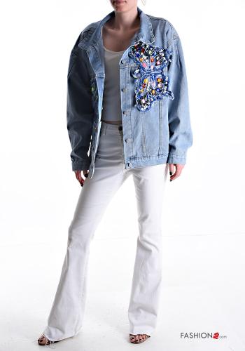 denim long sleeve Cotton Jacket with buttons with rhinestones - ph 5