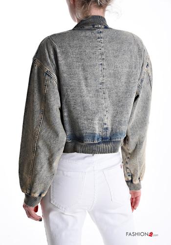 Denim lange ärmel Bomberjacke aus Baumwolle mit Taschen mit Reißverschluss - ph 2