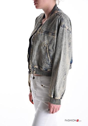 Denim lange ärmel Bomberjacke aus Baumwolle mit Taschen mit Reißverschluss - ph 3