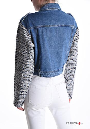 denim long sleeve Cotton Biker Jacket with pockets with zip - ph 2